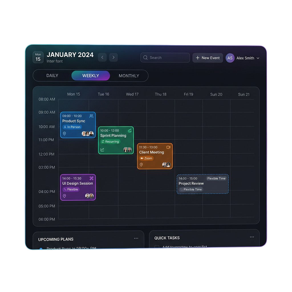 Flexible daily, weekly, monthly schedules plan illustration